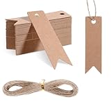 Larrel 100 Stück Geschenk Anhänger, 2×7cm Kraftpapier Anhänger Etiketten mit 20m Juteschnur Geschenkanhänger Kraftpapier Blanko Geschenkanhänger zum Beschriften für Hochzeit Handwerk Weihnachten,Braun