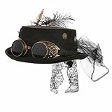 KarneLux Steampunk Zylinder Damen - Hut mit Brille also Kostüm Accessoire - Ideal für Fasching, Karneval und Motto Partys