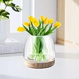 SPEACOUR Glasvase groß Blumenvase Vasen aus Glas Höhe: 19,5 cm Tulpenvase Flower vase Hochzeitstulpen Weite Öffnung Ø 11 cm blumenvase modern Tulpen Vase Glas Vase für Tulpen Pampasgras Zinnie