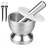 Mörser mit Stößel, Edelstahl Mörser & Stößel Set mit Deckel & Reinigungsbürste Klein Mörser mit Schlegel, Ø 10cm (3.9') Lebensmittelecht Pestle & Mortar Gewürzmörser zum Mahlen, Zerkleinern & Pürieren