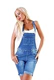 OSAB-Fashion 11064 Damen Jeans Latzhose Denim Latz-Bermuda Shorts Hotpants Latzjeans, blau, M