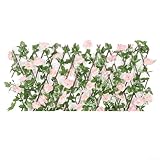 SMZhomeone Teleskopzaun Erweiterbares Holzgitter mit Kunstblumen Sichtschutz Zaun für Garten Balkon Innenhof Deko (Hellrosa)