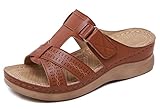 SMajong Pantoletten Damen Sommer Plateausandalen Bequeme Hausschuhe Damen Mit Keilabsatz Sandalen Offene Zehen Strandsandalen Outdoor Braun 39 EU