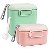 Aolso Milchpulver Portionierer, 2Pcs Baby Milchpulver Container, Milch Pulver Spender, Milchpulver Dose Baby, Milchpulver Aufbewahrung Tragbarer Luftdichter,Säuglingsnahrung Kasten (Grün-Rosa)
