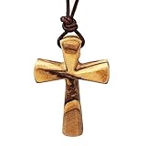 Konische Kreuzkette aus massivem Holz, Kruzifix-Anhänger für Damen, Herren, Jungen, Mädchen an langer brauner Lederschnur