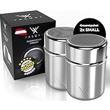 VALUXE® Puderzuckerstreuer 2x SMALL - Edelstahl Kakaostreuer mit feinem Sieb & Deckel - Puderzucker Pulver Streuer für präzises Bestäuben - Zuckerstreuer, Mehlstreuer spülmaschinengeeignet