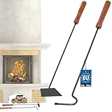 KOTARBAU® Kaminbesteck Set Mit Schürhaken und Aschekratzer Werkzeug Kamingarnitur Besteck Holzgriff Kaminofen Schwarz Kaminzubehör Stocheisen