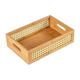 Rattan-Aufbewahrungskiste – Boho-gewebter Organisatorbehälter | Bauernhof-Aufbewahrungskiste rechteckig | rustikale Containertruhe mit Griffen | Rechteckiger Ladenkorb für Schlafzimmer, Wohnzimmer