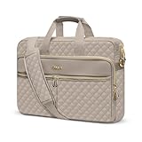 MOSISO 15-15,6 Zoll Laptoptasche, Aktentasche für Frauen&Männer, 16 Zoll Square Quilted Computer Messenger Tasche Büro Reisen Business mit 3 Taschen & Riemen, Taupe Braun