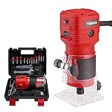 TEENO Holzfräse Oberfräse 650W 15000–32000 U/min mit Tragetasche, 6 Variable Geschwindigkeiten, Elektrik Kantenfräse Mit 12 Stück 1/4' Fräsen Cuter Mit Spannzange 6MM, 6.35MM, Für die Holzbearbeitung