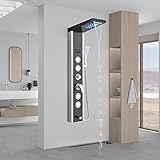 fyheast Duschpaneel LED schwarz 6 Funktionen mit 4 Körpermassagedüsen fester Duschkopf Badewannenausgang