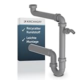 KIRCHHOFF ECO-SAVE Raumspar Siphon Küchenspüle, Abfluss für Spüle Küche aus recyceltem Kunststoff, Ablaufgarnitur mit Anschluss für Waschmaschine oder Geschirrspüler, Grau