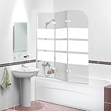 Eikuavons Faltbare Duschwand für Badewanne 120x140 cm, 3-teilig ESG Glas Badewannenaufsatz, Klappbare Duschtrennwand mit Nanobeschichtung, Weiße Streifen
