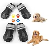 Arespark Hundeschuhe Pfotenschutzschuhe, 4 Stück atmungsaktive Hundeschuhe mit rutschfester Sohle,Reflektierende Schnallen,für mittlere bis große Hunde geeignet,Outdoor-Aktivitäten in Schwarz, Größe 2