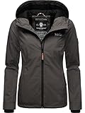 MARIKOO leicht gefütterte Damen Übergangsjacke kurz Outdoor-Jacke mit Jersey-Innenfutter und großer Kapuze Brombeere Anthracite Gr. M