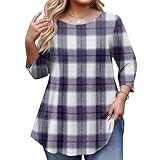 Generisch Tunika Damen Langarm Große Größen 3/4 Arm Longshirt Longbluse Blumen Bluse Shirt Oberteil Tops Elegant Lässig für Leggings Purple L