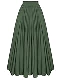 Damen Retro Leicht Lang Rock Elastische Hoher Taille Festlich Mittelalter Maxirock Olivgrün XXL