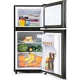 Merax Retro-Kühlschrank mit Gefrierfach, mit 60 Liter Gesamtvolumen, 22 Liter Gefriervolumen, 38 Liter Kühlvolumen, LED-Licht, Zwei Fächer, 102 kWh/Jahr, Erhältlich in Schwarz