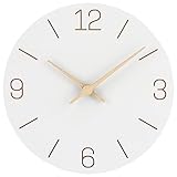 Warminn MDF Holz Wanduhr Ohne TickgeräUsche Lautlos Modern 30cm Quarz Groß Batterie Betriebene Wanduhr Einfach zu Lesen für Zimmer Zuhause KüChe Schlafzimmer BüRo Schule (Weiß)