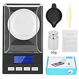 Feinwaage 0.001g, Tragbare Juwelierwaage, Digitale Schmuckwaage Taschenwaage mit Kalibriergewichte und Pinzetten für Labor, Küche und Juweliergeschäft, 15,5 × 8 × 2 cm(50g)
