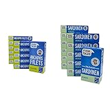 Fish Tales MSC-Anchovis-Filets (Sardellen-Filets) in Olivenöl – schnell, einfach und lecker zubereitet – 12 x 45 g & MSC-Pilchard Sardinen in Wasser – 12 x 120 g