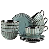 MÄSER 931966 Serie Confino Geschirr Set für 4 Personen im modernen Vintage Look, 12-teiliges Frühstücksgeschirr Service aus Keramik in Petrol mit schwarzen Akzenten, Steinzeug