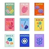 SUPERDANT 9pcs Trendige Reise Poster Kunstdrucke Reiseposter Leinwanddrucke Beach Meer Bilder Wanddekor Leinwand Aesthetic Raumdekoration Ungerahmte Wandkunst Schulschlafsaal Wandkunst Schlafzimmers