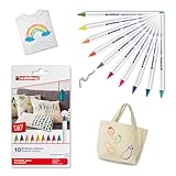 edding 4600 Textilstift - 10 Farben im Set (Basic) - Rundspitze 1 mm - Textilstifte waschmaschinenfest (60 °C) zum Stoff bemalen - Stoffmalstift