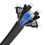 AGPTEK 3m Kabelschlauch, 12-20mm selbstschließend Kabelkanal, Flexibler gewebter Kabelmantel, Kabelmanagement für Schreibtisch, TV, Computer, PC, Kabelschutz für Hund, Katze, Schwarz