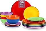 Geschirrset 12 Personen, vancasso BONITA 36 tlg Steingut Geschirr Set 12 Pers, Tafelservice urbaner Stil, Geschirr bunt, Schüssel- und Teller Set mit Speiseteller, Dessertteller und Schüsseln
