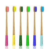 Bambus Zahnbürste, 6 Stück Handzahnbürste mit Mittelharten Borsten, Biologisch Abbaubare Holzzahnbürste, Bambuszahnbürste mit Anti-Schimmel-Gri