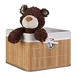 Relaxdays Aufbewahrungskorb, Stoffbezug, Bambus, rechteckig, Bad, Accessoires, Spielzeug, HxBxT: 20x31x31 cm, natur