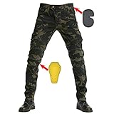 SHUOJIA Herren Motorradreithose JeansSportliche Motorrad Hose Mit Protektoren Motorradhose Mit Oberschenkeltaschen (Camouflage color,XL)