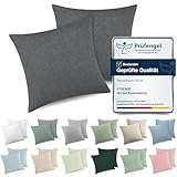 ATsense 2er Set Kissenbezug 40x40 cm - 100% Gewaschene Baumwolle, Dunkelgrau Kopfkissenbezug mit Reißverschluss, Oeko-TEX Zertifiziert Weich, Nicht Lleicht Verformbar