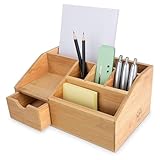 Thingles Bambuswerk Schreibtisch-Organisator aus Holz mit Schublade - Stiftebox, Schreibtischablage - Büro-Organisation, Ablage, Stiftehalter aus Bambus für Schreibtisch, Home-Office