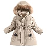 2026 Winterkleid für Mädchen, mit Kapuze, Fleece-Jacke, Outwear, khaki, 5-6 Jahre