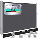 KESSER® Alu-Seitenmarkise Ausziehbar & Blickdicht 300 x 200 cm | Garten-Sichtschutz & Windschutz mit Aufrollautomatik für Balkon & Terrasse | Seitenrollo inkl. Regencover mit Wandhalterung Dunkelgrau