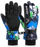 POPUBABI Handschuhe Kinder Wasserdicht, Gefüttert Skihandschuhe Junge Mädchen, Stilvoll Winterhandschuhe Kinder, Winddicht Fahrradhandschuhe Kinder, Warme Schnee Handschuhe Kinder 3-12 Jahre
