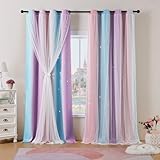 Best Baisite Gardinen Kinderzimmer 2er Set Verdunklungsvorhänge Doppellagige Vorhänge mit Hohlen Sternen Kinder Mädchen Baby Ösenschal Ösenvorhange Dekoration.D/PinkBluePurp132/175