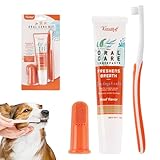 Hunde Zahnpflege Set, Hundezahnpasta Gegen Zahnstein und Hundezahnbürste Fingerzahnbürste Set, Hunde Zahnbürste, Zahnpflege für Hund und Katzen, Entfernt Plaque und Mundgeruch (orange)