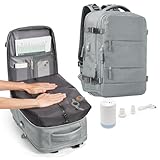 Vakuum Rucksack Handgepäck Airbag Rucksack mit Vakuumpumpe Travel Vacuum Backpack Damen Herren Vacpack Tasche Handgepäck Flugzeug Reiserucksack mit Vakuumsystem in Grau mit Leinenstruktur