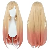 Linfairy Long Blonde Dye Pink Cosplay Perücke Halloween Kostüm Perücken für Frauen