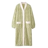 GHYUBYER Warmer Fleece-Bademantel for Damen, kuscheliger, Flauschiger Langer Bademantel, plüschiger Nachtmantel for Damen mit Druckknöpfen vorne (Color : Groen, Size : L)