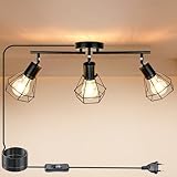 HiBay Wandlampe mit Schalter und Stecker E27 Deckenstrahler 3 Flammig Schwarz Wandleuchte innen mit Kabel 5M Drehbare 350° Deckenspots Max.60W Ohne Leuchtmitte