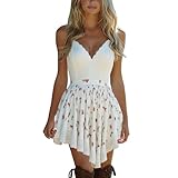 ReSin90s Damen Sommer Minikleid Kurzarm Rundhals Kleid Bohemian Blumen Sommerkleider Knielang Casual Strandkleid Sommer Shirtkleider Freizeitkleid 2025 Blumenmuster Freizeitkleid Elegante