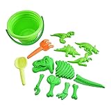 Kögler 90535 - Dinosaurier Sandformen Set, Hergestellt aus Bio Kunststoff, verschiedene Dinosaurier Sandformen, sowie eine Schaufel, eine Harke und ein Eimer, grün