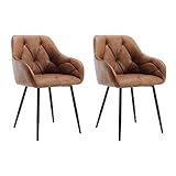 WOLTU 2er Set Esszimmerstühle, Küchenstuhl, Stuhl Esszimmer Wohnzimmer, ergonomischer Sessel, Armlehnstuhl, Polsterstuhl, Sitzfläche aus Vintage-Kunstleder, Metallbeine, Braun, EZS03br-2