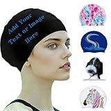 Shuiqiuqian Personalisierte Silikon-Badekappe, einfarbig, individuelles Logo-Druckmuster, Erwachsene, Kinder, Herren und Damen, wasserdichte Silikon-Badekappe, maßgefertigt (55 g, 5 Stück)