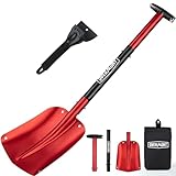Overmont Lawinenschaufel Aluminium - Schneeschaufel Abziehbar 3 Teilig - Klappschaufel Ausziehbar - Notschaufel mit Eiskratzer und Tragetasche - für Gartenarbeit Winter Auto im Freien