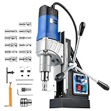 ZELCAN Magnetbohrmaschine 1550W Standbohrmaschine 11 Bohrer 13000N Tischbohrmaschine 580RPM Variable Geschwindigkeit 50mm Max. Durchmesser für Heimwerk Industrie Eisenbahn Schiffsbau, Höhenverstellbar